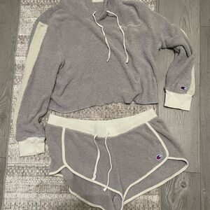 Crop top and shorts Champion Gray and Cream Hoodie and Shorts Set